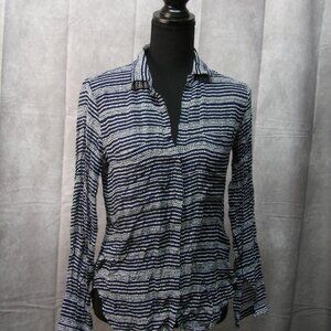 Blue and white cloth + stone polka dot button up blouse. Size XS